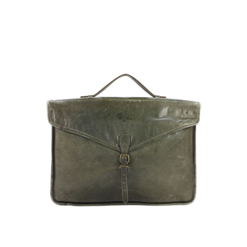 Il Bisonte Womens Leather Gold Tone Buckle Briefcase Shoulder Handbag Green